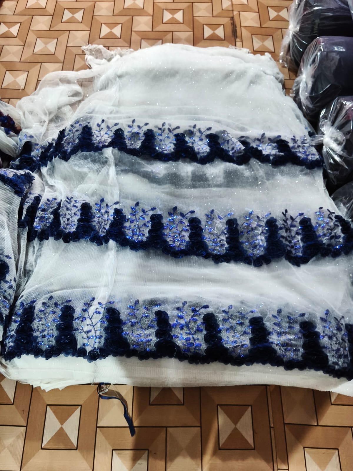 NET Ribbon Work fabric for dupattas and overlays — wholesale from Surat view 1