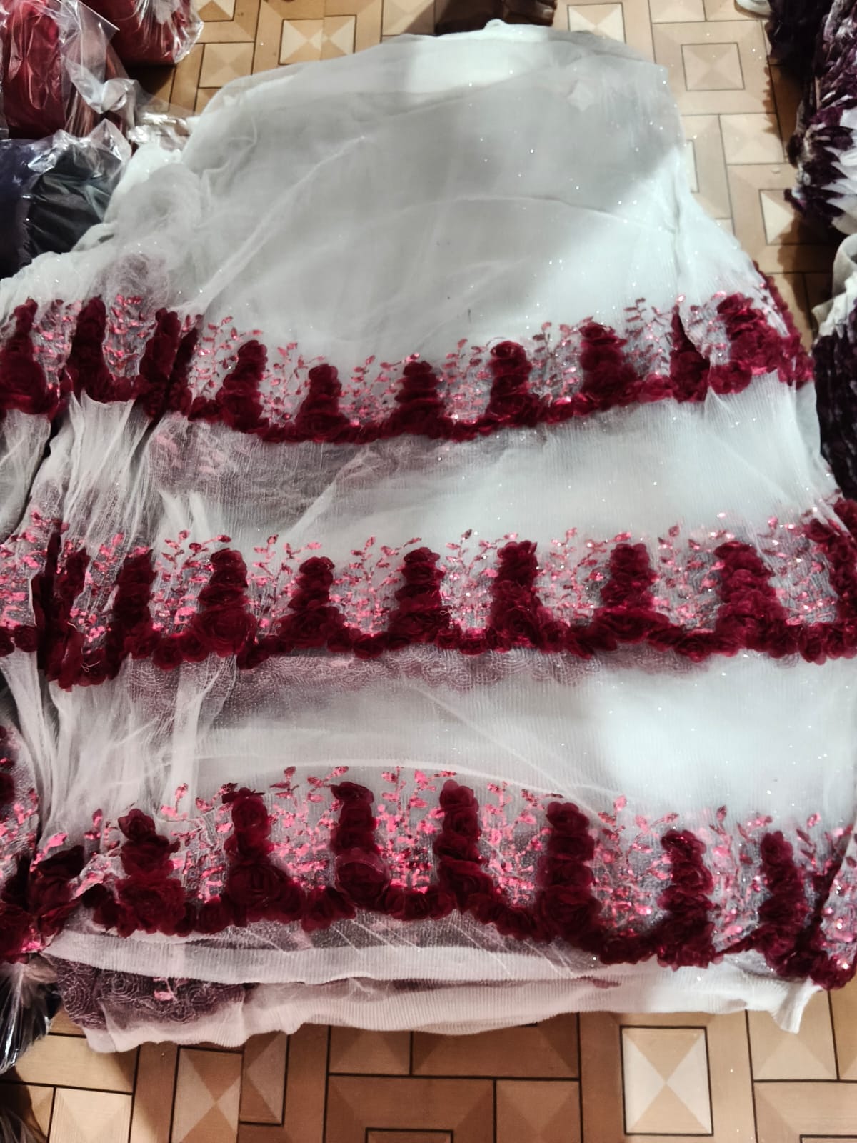 NET Ribbon Work fabric for dupattas and overlays — wholesale from Surat view 2