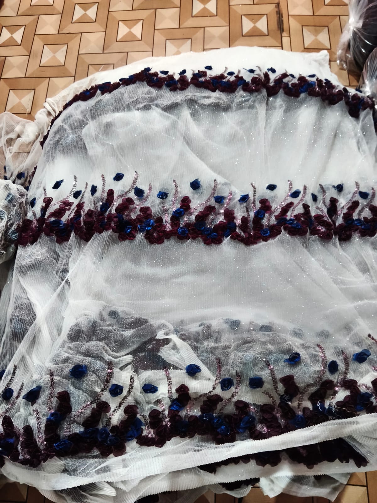 NET Ribbon Work fabric for dupattas and overlays — wholesale from Surat view 3