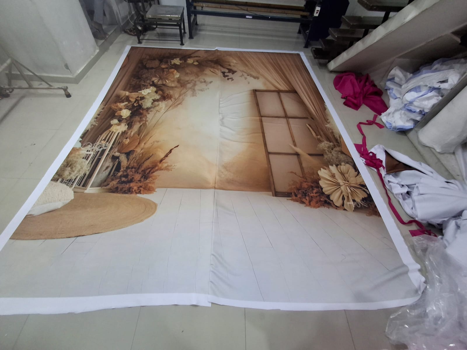 Scuba Sandwich Backdrop Print fabric for gowns and evening wear — wholesale from Surat view 3