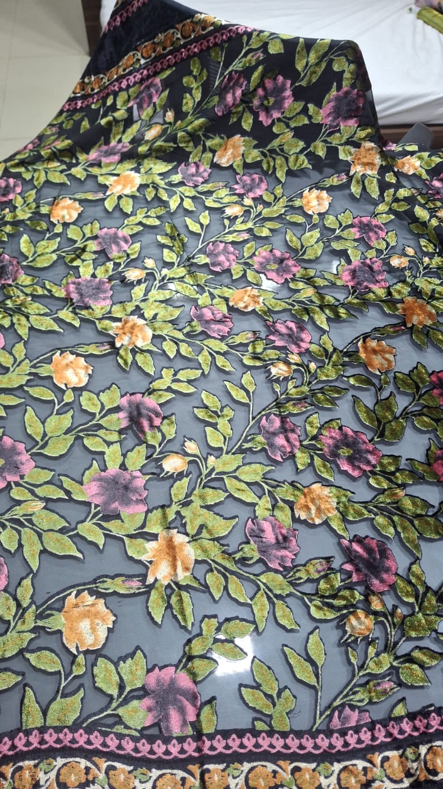 Velvet Brasso Print fabric for winter ethnic wear and lehengas — wholesale from Surat view 1