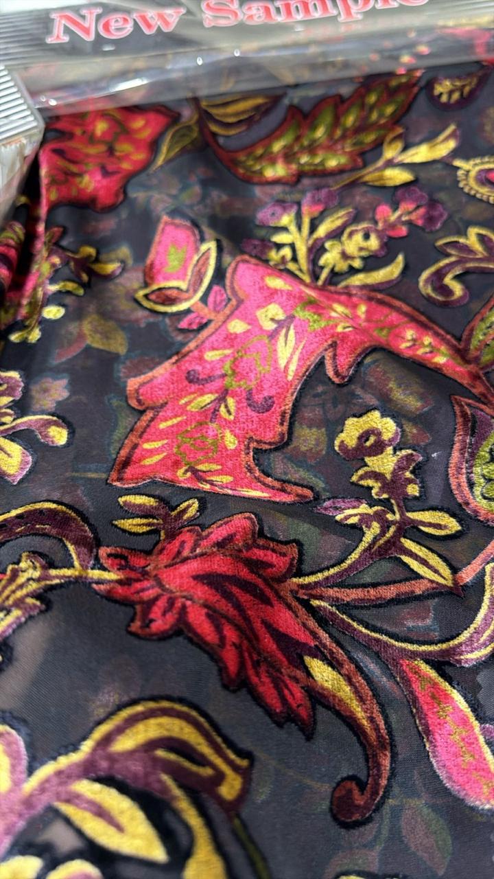 Velvet Brasso Print fabric for winter ethnic wear and lehengas — wholesale from Surat view 4
