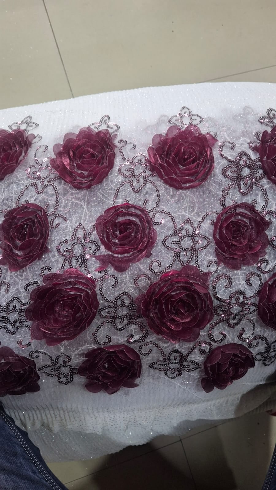 Sequence Embroidery with Flower fabric