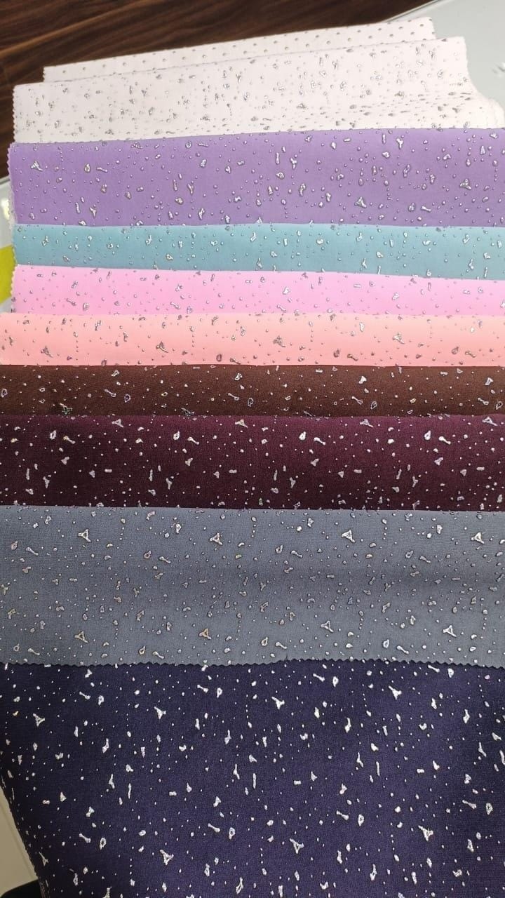 Scuba DueDrop Foil Print fabric for gowns and evening wear — wholesale from Surat