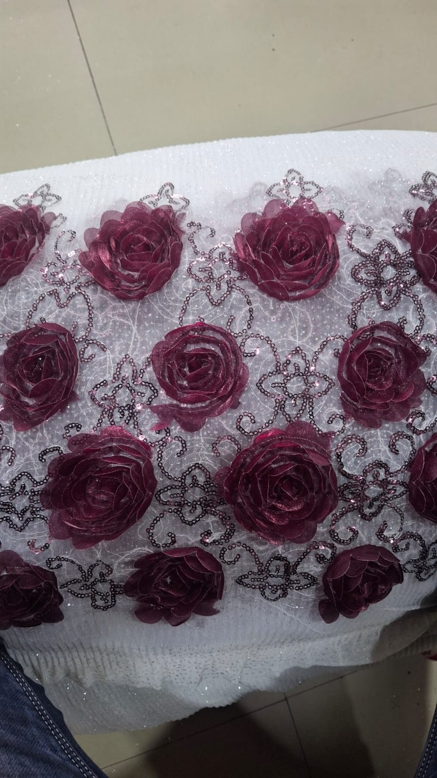 Sequence Embroidery with Flower fabric for lehenga cholis and bridal wear — wholesale from Surat